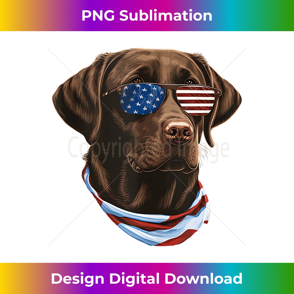 Chocolate Labrador With USA Sunglasses And Flag - PNG Transparent Digital Download File for Sublimation