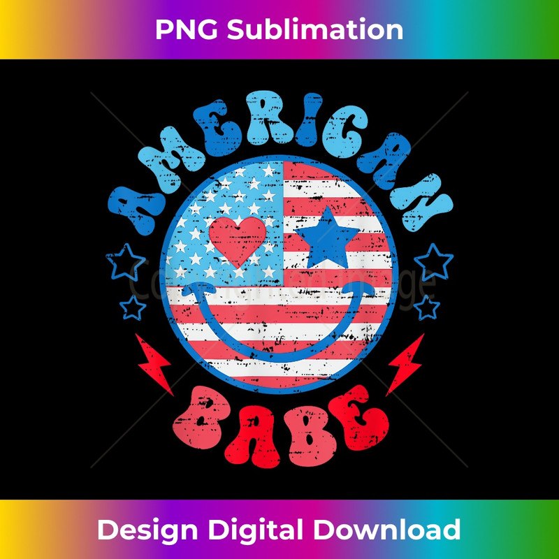 Groovy American Girl Babe Smile Face USA Flag 4th Of July 1 - Vintage Sublimation PNG Download