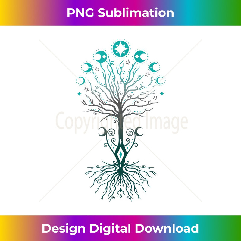 Yggdrasil World Ash - Moon Phases Tree of Life - Pagan Art 1 - PNG Transparent Sublimation Design
