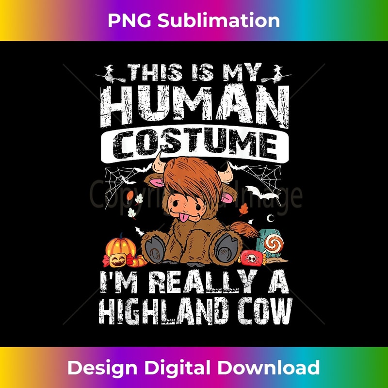 This Is My Human Costume I'm Really A Highland Cow Halloween 1 - Retro PNG Sublimation Digital Download
