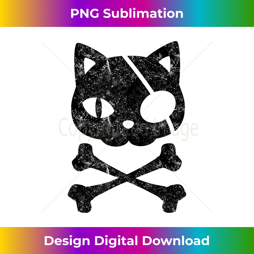 Vintage Pirate Cat Kitten Halloween Skull Cross Bones 1 - Exclusive PNG Sublimation Download