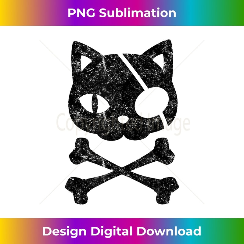 Vintage Pirate Cat Kitten Halloween Skull Cross Bones 1 - Exclusive PNG Sublimation Download