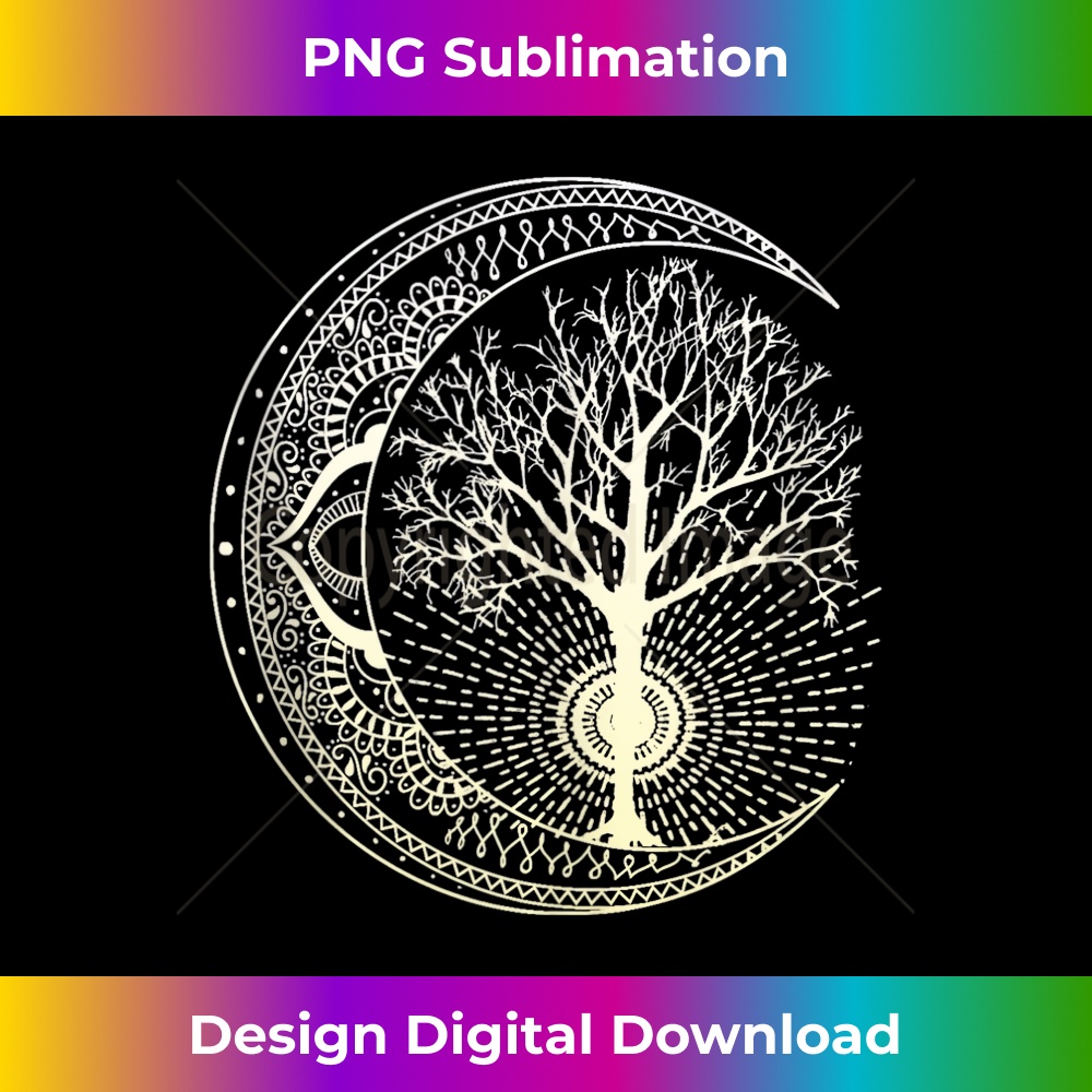 Mandala Moon Tree of Life Tattoo Style 1 - Instant PNG Sublimation Download