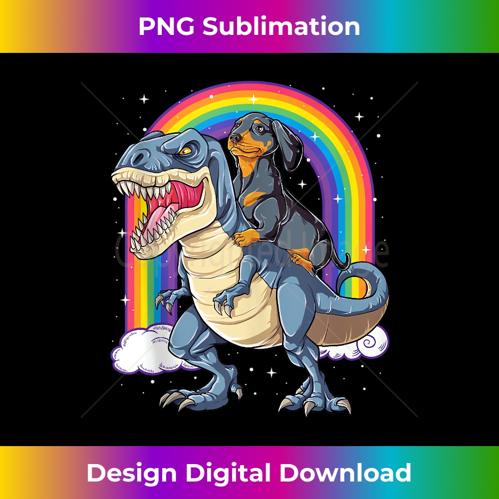 Dachshund Riding Dinosaur T rex s Boys Men Rainbow - Exclusive Sublimation Digital File