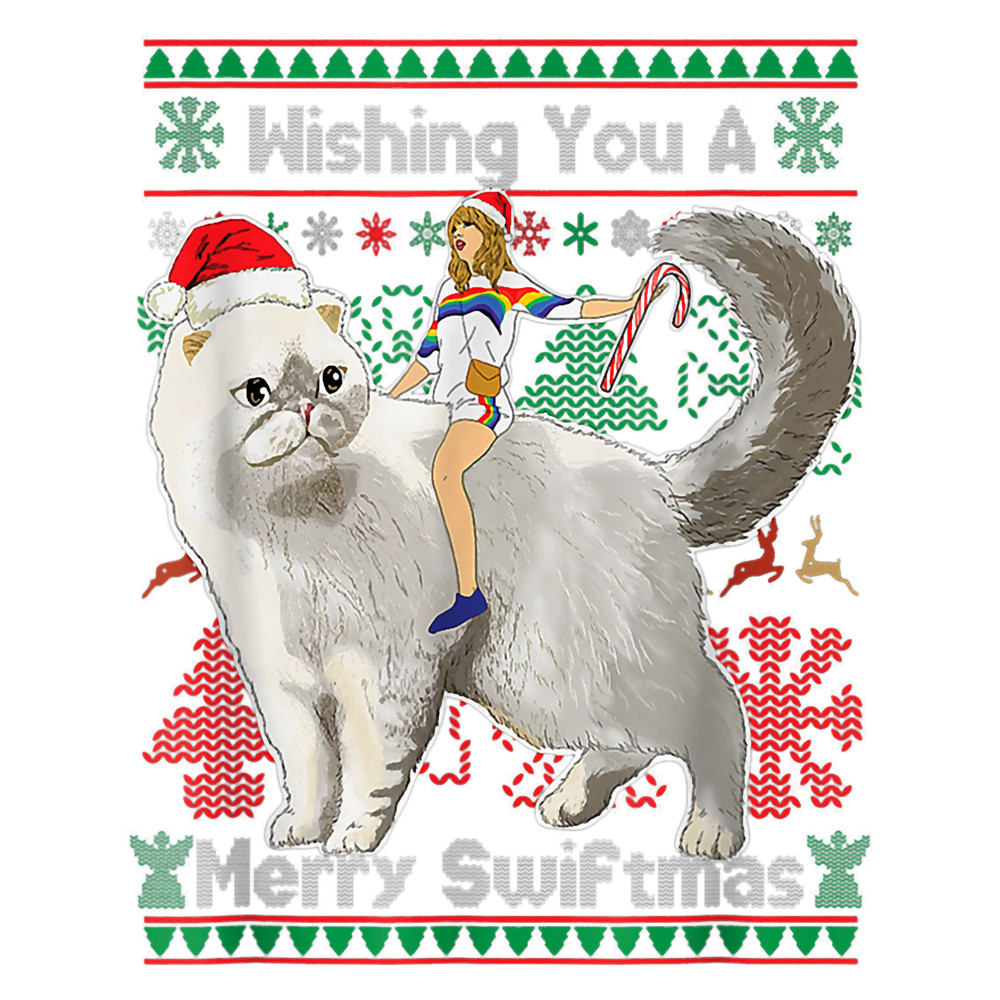 Wishing You A Merry Swiftmas ugly Christmas Sweater Big Cat .png