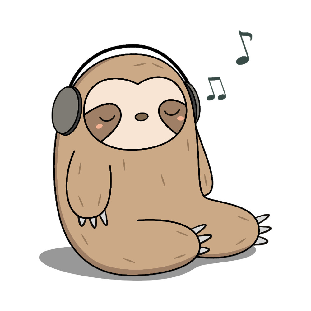 Kawaii Cute Sloth Listening To Music.png