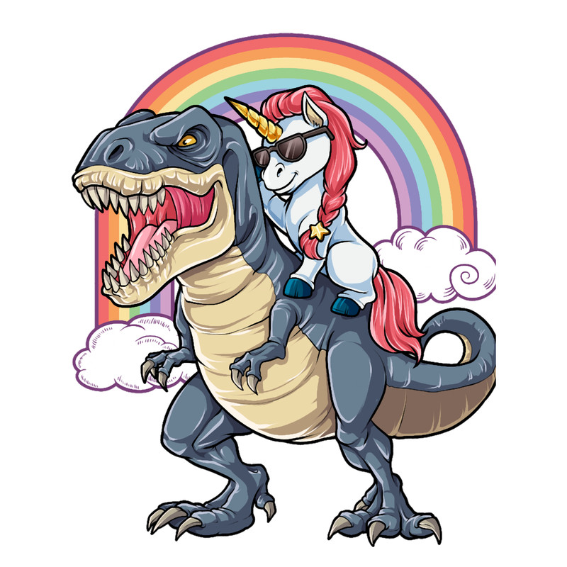 Unicorn Riding DinosaurT-Rex Funny Unicorns Party Rainbow Squad Gifts for Kids Boys Girls E.png