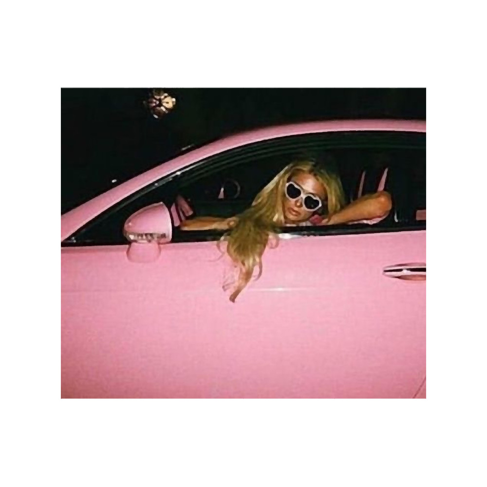 Paris Hilton On A Pink Car Y2k Design Tapestry.png