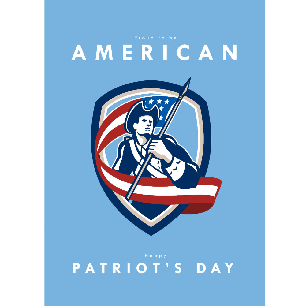 Patriots Day Greeting Card American Patriot Soldier Waving Flag Shield.png