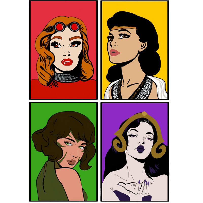 Liliana Vess, Nissa, Chandra, Elespth Vintage Pop Art.png
