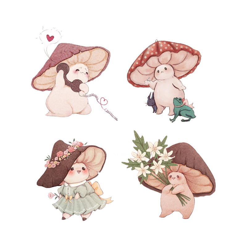 Four Vibrant Mushrooms Friends .png