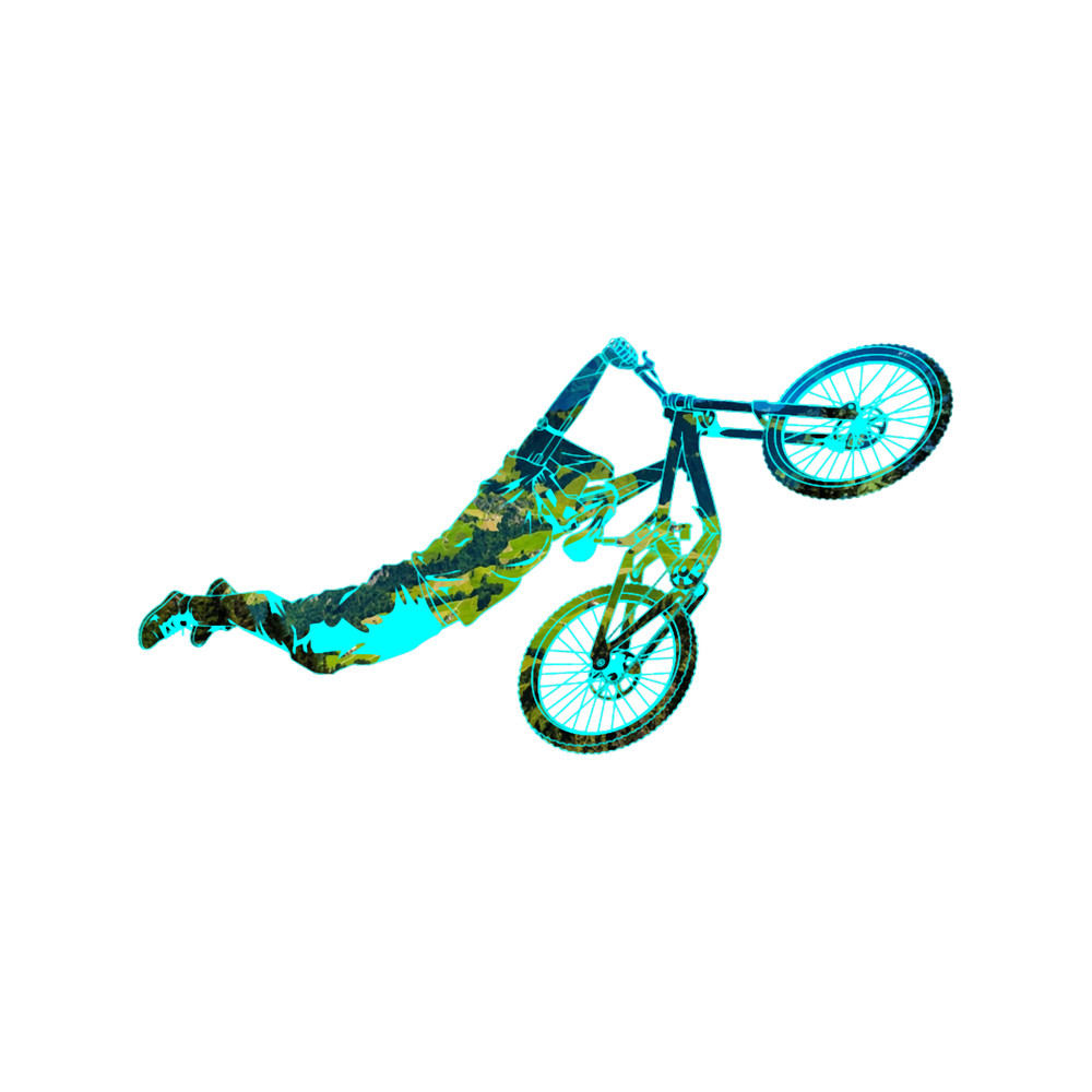 Flying Superman Bike Trick in Green Hills Design .png