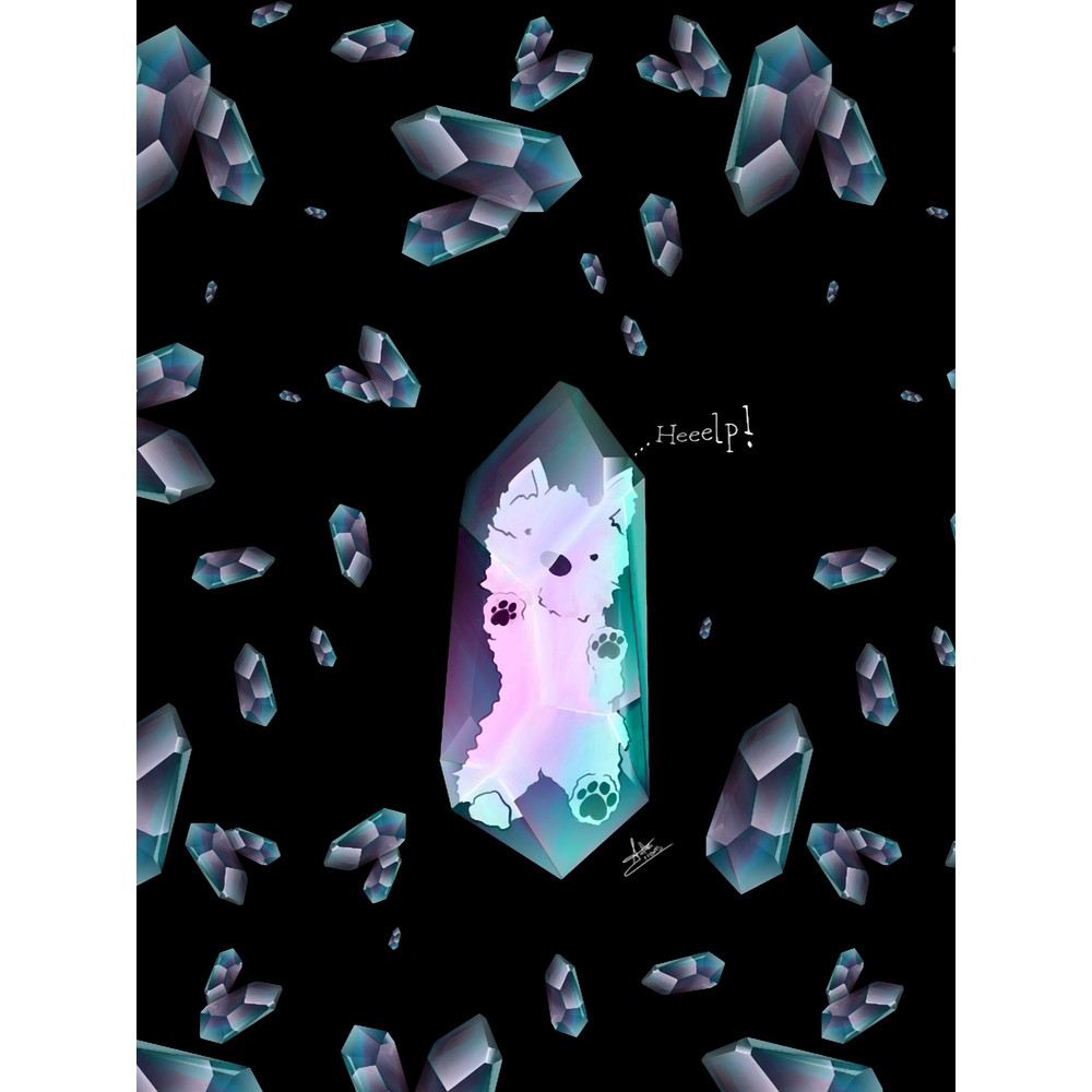 Amulet. Yoshi trapped in quartz. With lots of crystals. Graphic .png