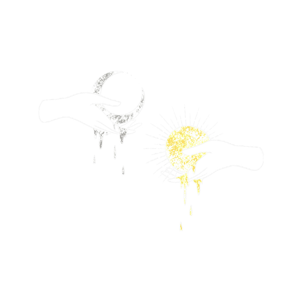Moon and Sun. Celestial illustration of hands holding a dripping moon and sun .png