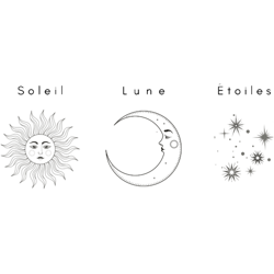 vintage sun moon and stars black and white illustration