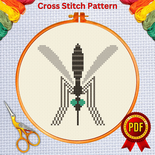 Mosquito Cross Stitch Pattern 1, Instant Download PDF, Counted Cross Stitch Art, Embroidery Art, Nursery Design, Aesthet