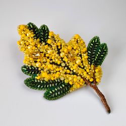 Brooch flower yellow, brooch mimosa sprig, brooch women's costume jewelry author's handmade brooch