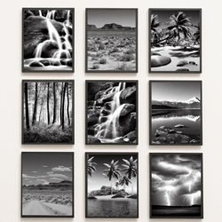 "Nature's Harmony Collection" - Black & White Landscape Wall Art Set