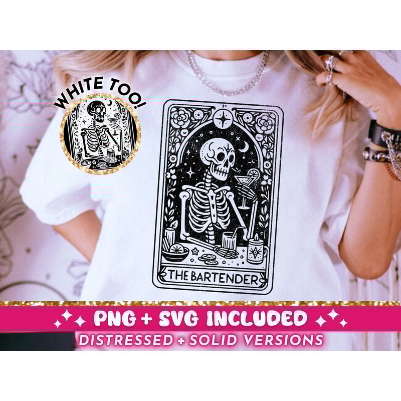The Bartender Tarot Card SVG PNG, Skeleton Cocktail Sublimation Design, Witchy Vibes Alcohol T-Shirt Design SVG png File, Digital Download 2.jpg