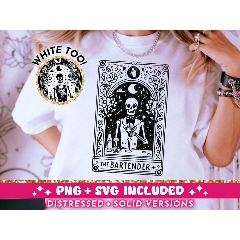 The Bartender Tarot Card SVG PNG, Skeleton Cocktail Sublimation Design, Witchy Vibes Alcohol T-Shirt Design SVG png File, Digital Download.jpg
