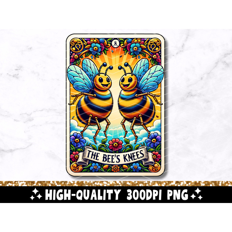 The Bee's Knees Tarot Card PNG, Funny Quote Sublimation Design, Colorful Bumblebee Popular Phrase T-Shirt Mug PNG File, Digital Download.jpg