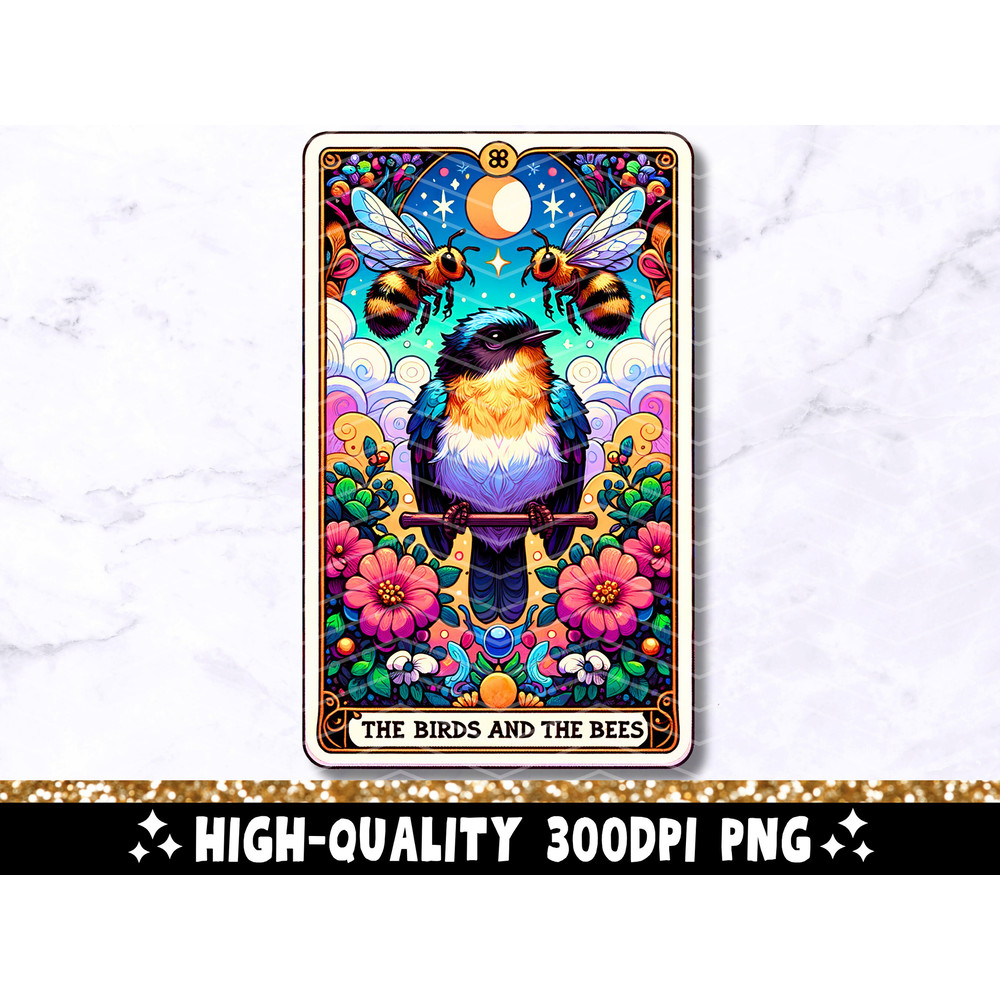 The Birds And The Bees Tarot Card PNG, Funny Quote Sublimation Design, Colorful Popular Phrase Pretty T-Shirt Mug PNG File, Digital Download 1.jpg