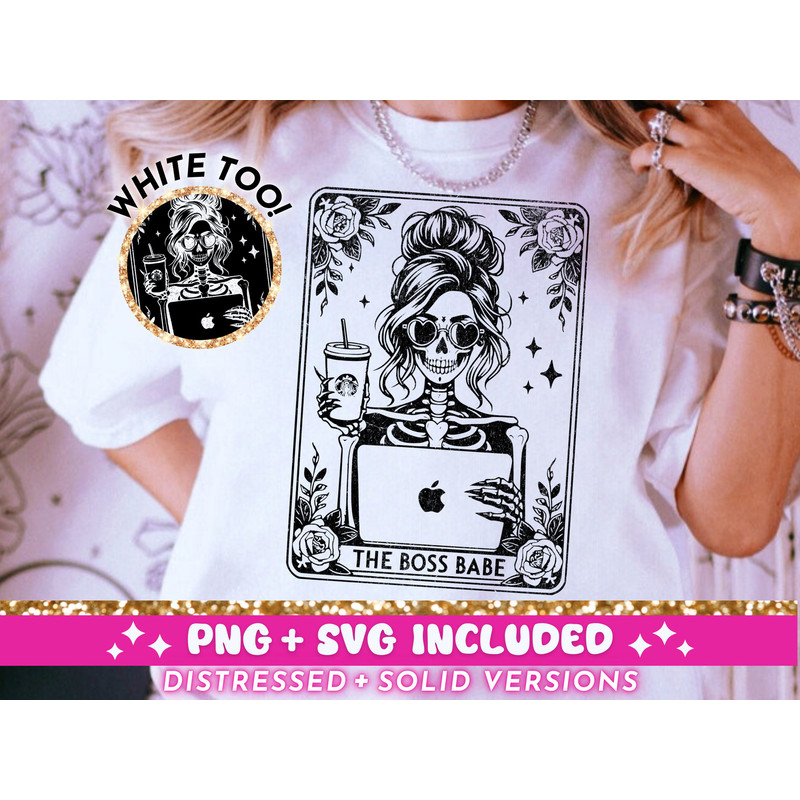 The Boss Babe Tarot Card SVG PNG, Skeleton Sublimation Design, Witchy Vibes Girl Boss T-Shirt Design, Office Work SVG png File, Download.jpg