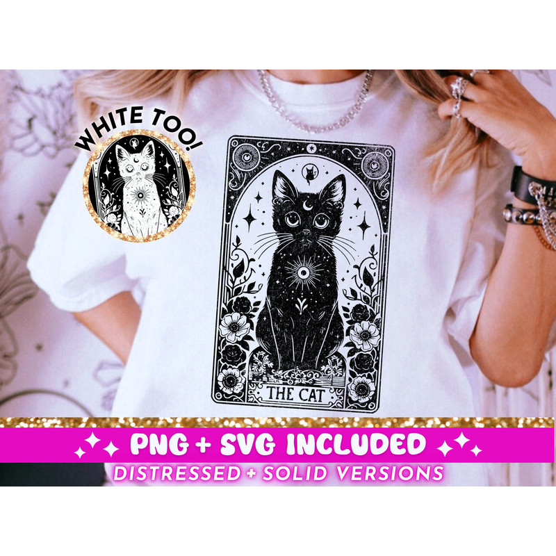 The Cat Tarot Card SVG PNG, Black Cat Witchy Funny Sublimation Design, Celestial Cat Lover T-Shirt Design SVG png File, Digital Download.jpg