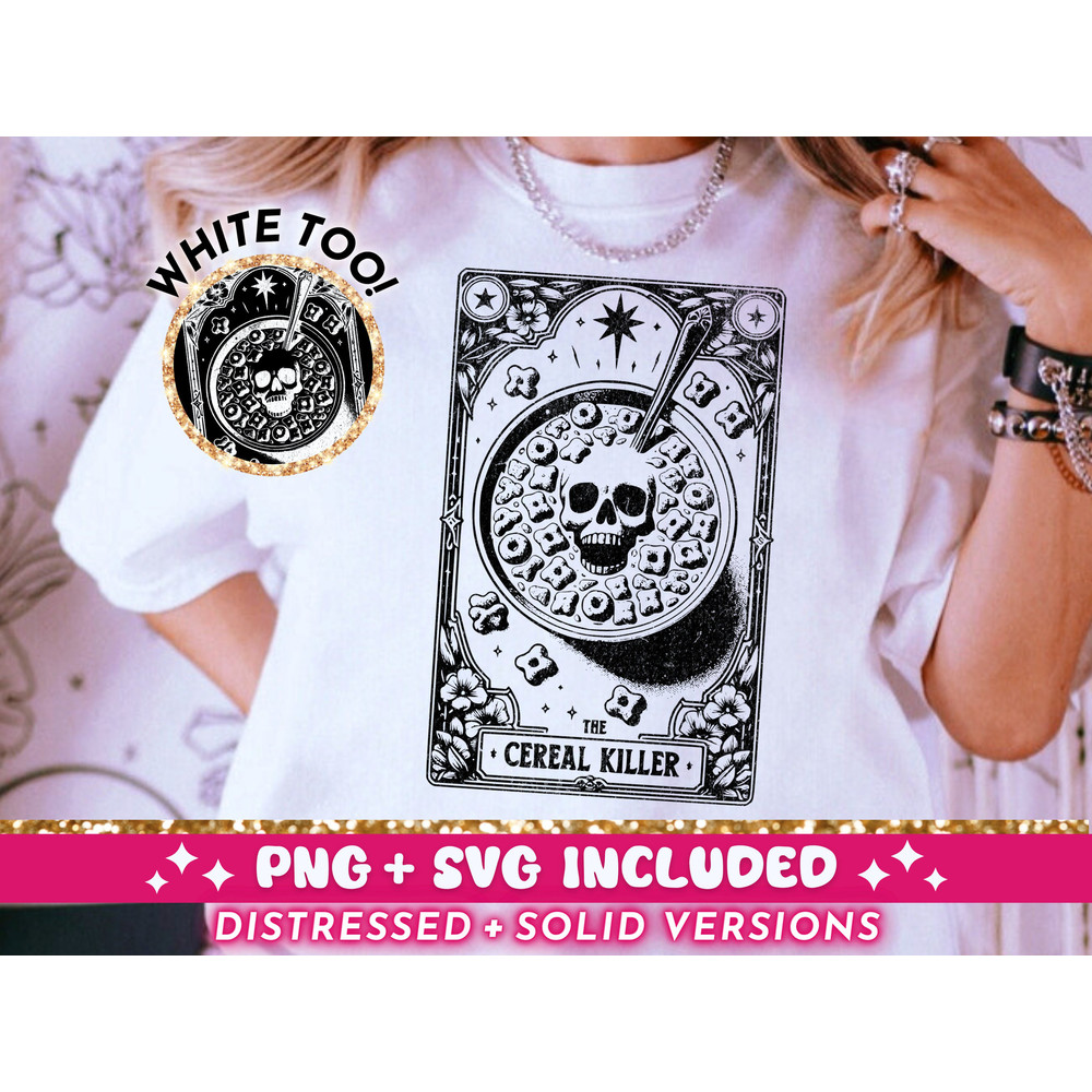 The Cereal Killer Funny Tarot Card SVG PNG, Sarcastic Skeleton Sublimation Design, Witchy Vibes T-Shirt Design SVG png File Digital Download.jpg