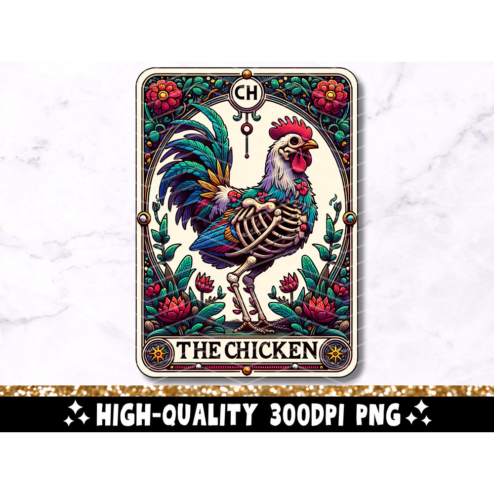 The Chicken Tarot Card PNG, Chicken Skeleton Sublimation Design, Witchy Gothic Celestial Chicken Lover T-Shirt Mug PNG File Digital Download.jpg