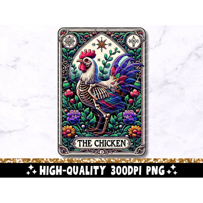 The Chicken Tarot Card PNG, Chicken Skeleton Sublimation Design, Witchy Gothic Cool Chicken Lover T-Shirt Mug PNG File, Digital Download.jpg