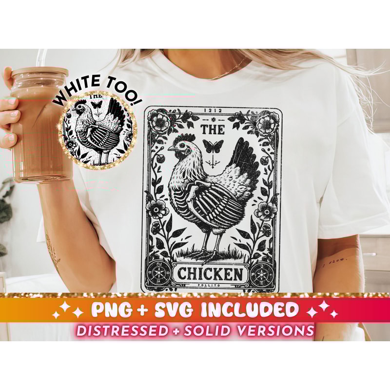 The Chicken Tarot Card SVG PNG, Chicken Skeleton Sublimation Design, Chicken Lady T-Shirt Mug Png SVG Cut File, Chicken Digital Download 1.jpg