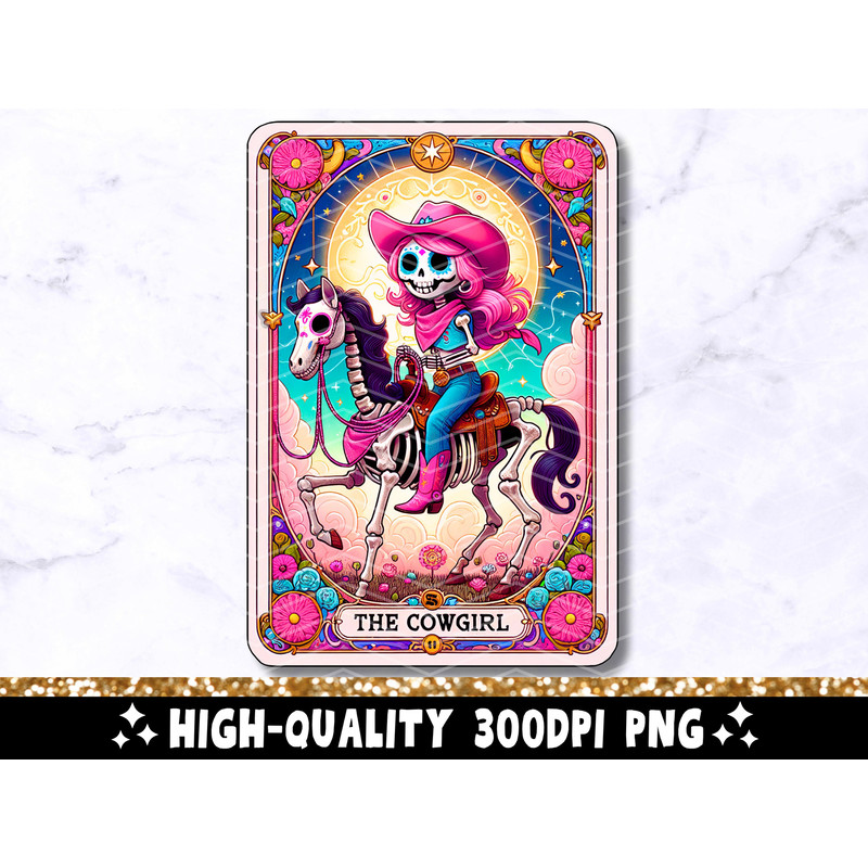 The Cowgirl Tarot Card PNG, Funny Skeleton Skull Trendy Sublimation Design, Country Western T-Shirt Mug PNG File, Instant Digital Download 1.jpg