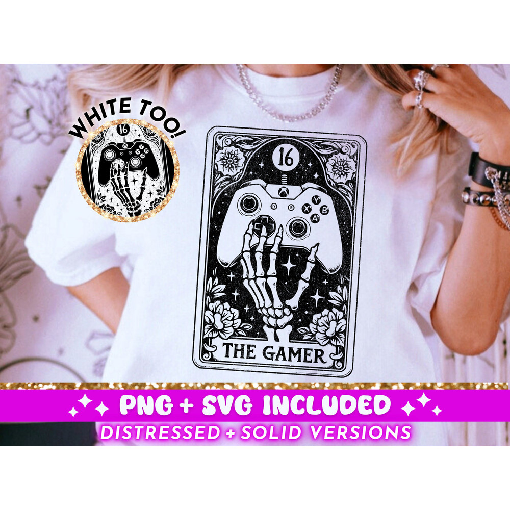 The Gamer Tarot Card SVG PNG, Skeleton Sublimation Design, Witchy Vibes Gaming T-Shirt Design, Video Game png SVG Cut File Digital Download 1.jpg