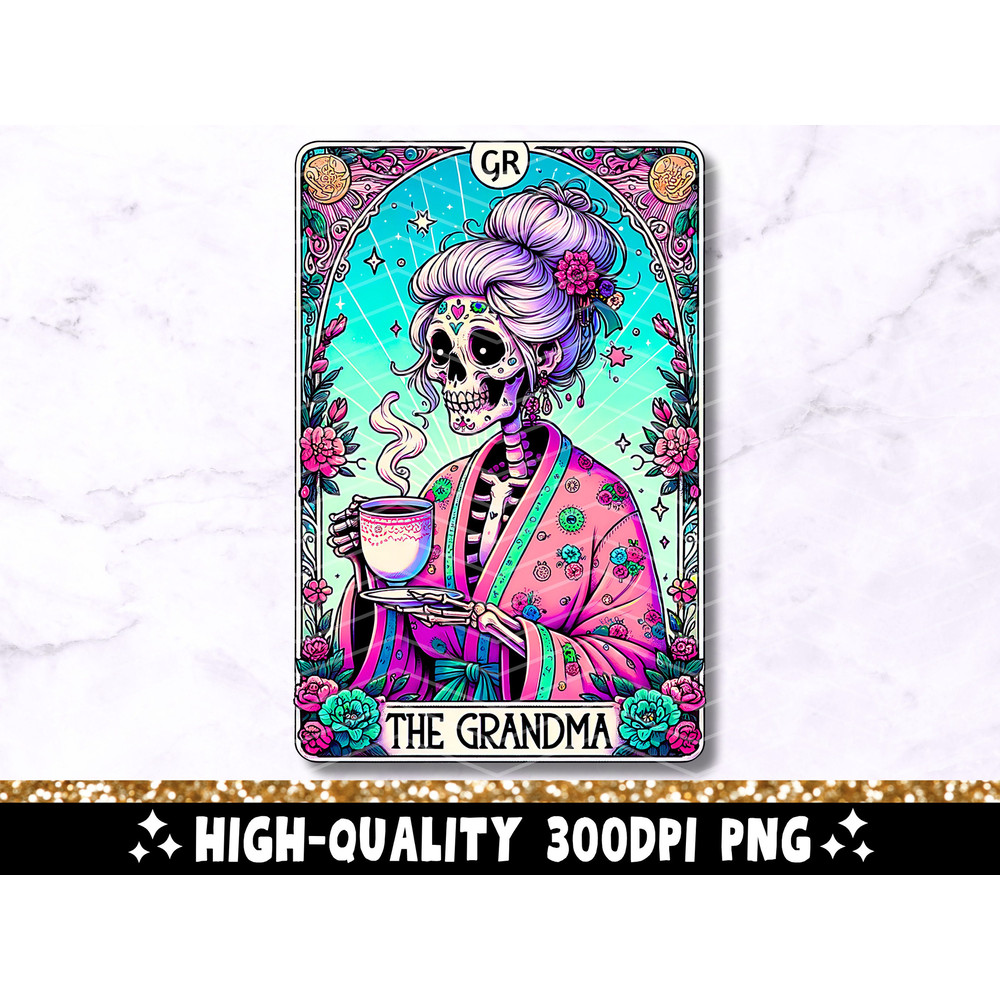 The Grandma Funny Tarot Card PNG, Woman Skeleton Mothers Day Sublimation Design, Witchy Grandmother Skull T-Shirt Mug PNG File, Download 1.jpg