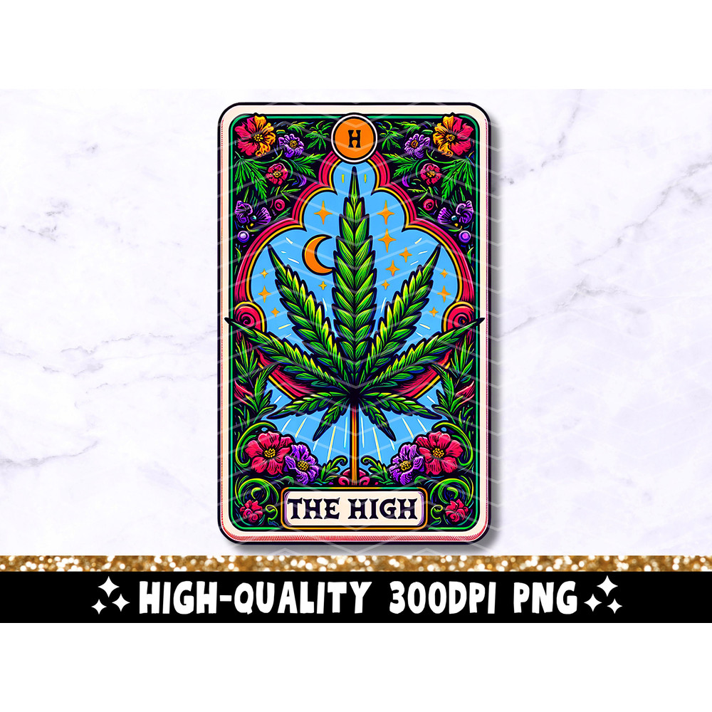 The High Tarot Card PNG, Funny 420 Cannabis Sublimation Design, Colorful Witchy Weed Pot Smoker T-Shirt Mug PNG File, Digital Download 2.jpg