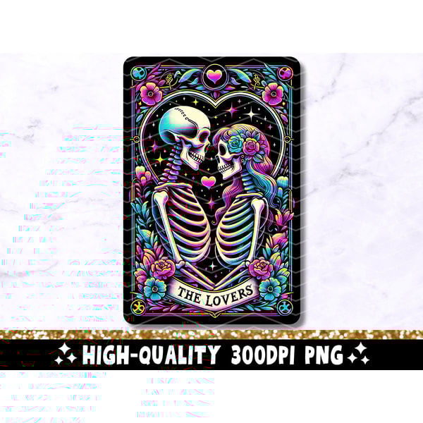 The Lovers Tarot Card PNG, Skeletons In Love Sublimation Design, Witchy Vibes Lovers Gothic Tarot T-shirt Mug Skull PNG, Digital Download.jpg