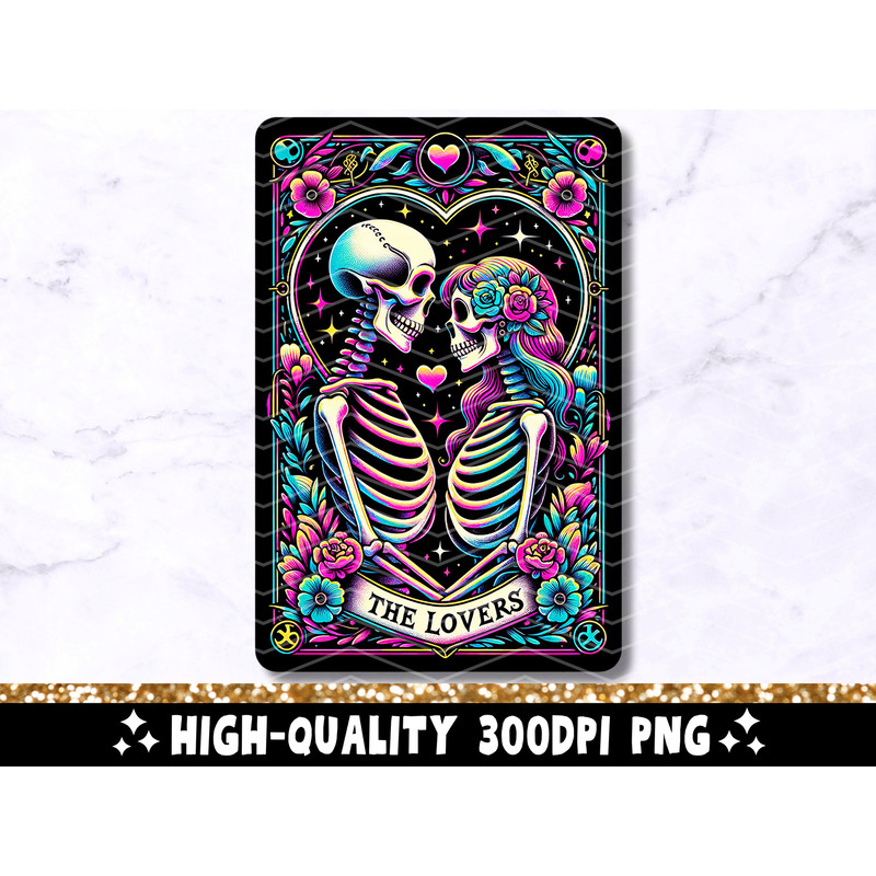The Lovers Tarot Card PNG, Skeletons In Love Sublimation Design, Witchy Vibes Lovers Gothic Tarot T-shirt Mug Skull PNG, Digital Download.jpg