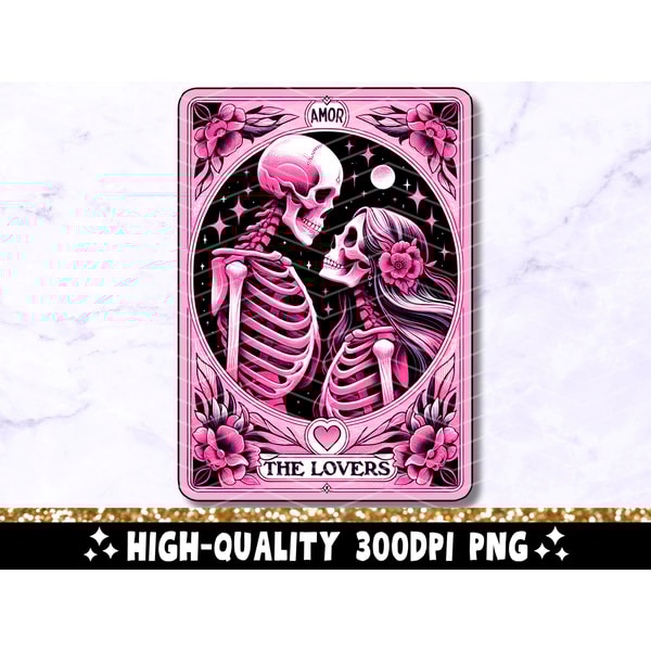 The Lovers Tarot Card PNG, Skeletons In Love Sublimation Design, Witchy Vibes Lovers Gothic Tarot T-shirt Mug Skull PNG, Trendy Download.jpg