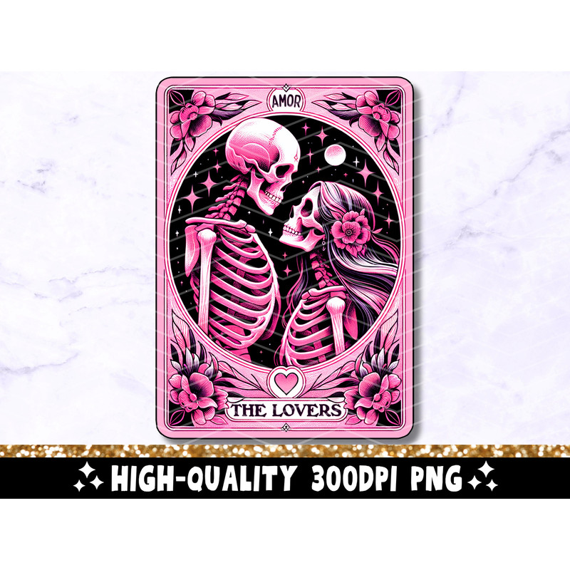 The Lovers Tarot Card PNG, Skeletons In Love Sublimation Design, Witchy Vibes Lovers Gothic Tarot T-shirt Mug Skull PNG, Trendy Download.jpg