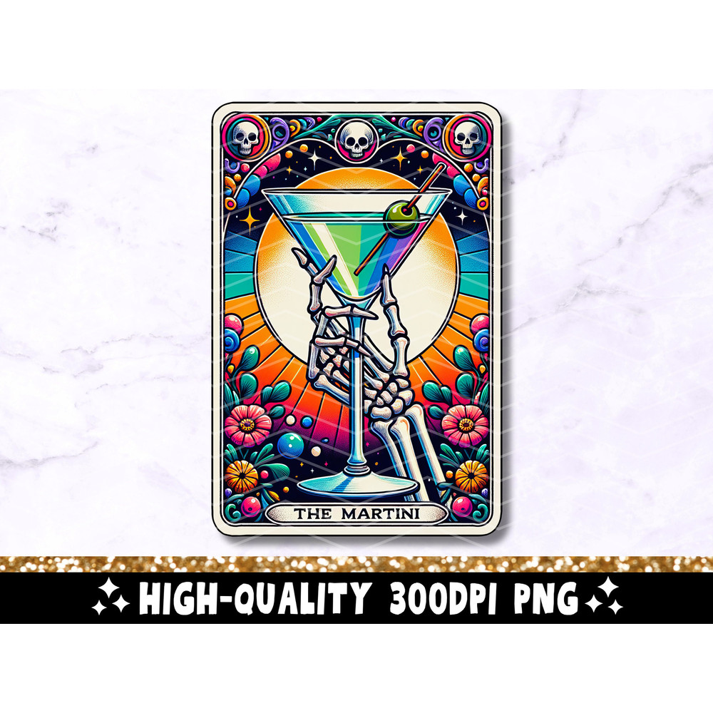 The Martini Tarot Card PNG, Skeleton Sublimation Design, Witchy Martini Glass Gothic Cocktail Tarot Card T-shirt Mug PNG, Digital Download.jpg