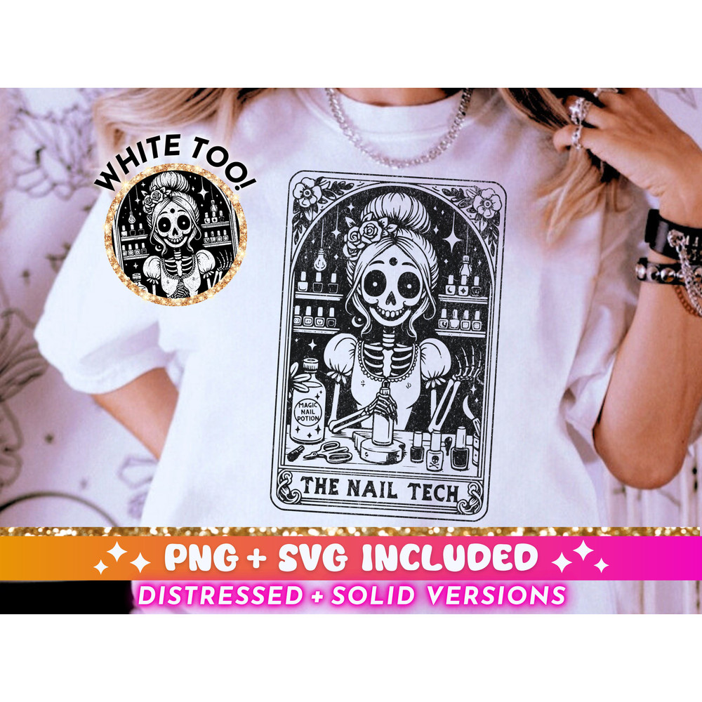 The Nail Tech Tarot Card SVG PNG, Nail Technician Skeleton Skull Sublimation Design, Funny Nail Boss Nail Artist Png SVG Cut File, Download.jpg