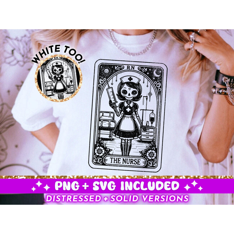 The Nurse Tarot Card SVG PNG, Skeleton Sublimation Design, Nursing Witch Skull Tarot T-Shirt Design png SVG Cut File, Digital Download 1.jpg