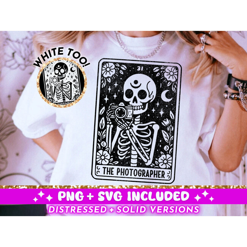 The Photographer Tarot Card SVG PNG, Skeleton Sublimation Design, Photographer Skull Tarot T-Shirt Design png SVG Cut File, Digital Download 1.jpg
