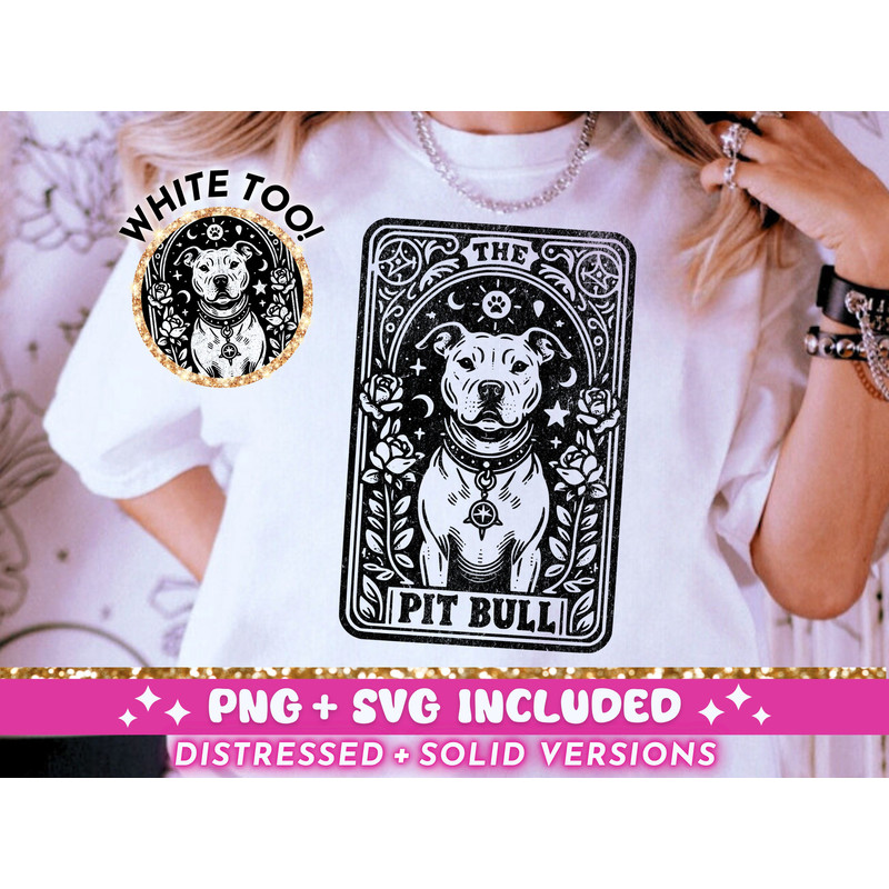 The Pit Bull Tarot Card SVG PNG, Pittie Dog Sublimation Design, Witchy Pit Bull Owner T-Shirt Mug Design png SVG Cut File, Digital Download.jpg