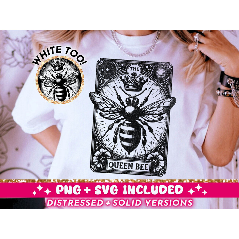 The Queen Bee Tarot Card SVG PNG, Witchy Vibes Sublimation Design, Celestial Bees Gothic Tarot T-Shirt Design png SVG Cut File Download.jpg