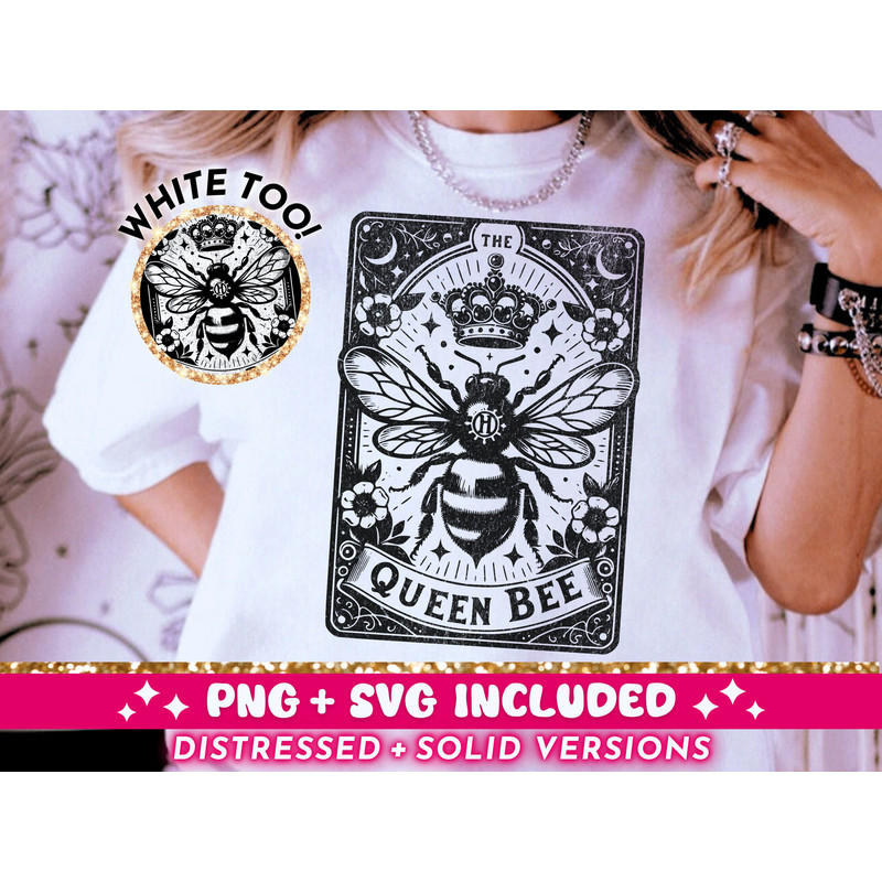 The Queen Bee Tarot Card SVG PNG, Witchy Vibes Sublimation Design, Celestial Bees Tarot Gothic T-Shirt Design png SVG Cut File Download.jpg