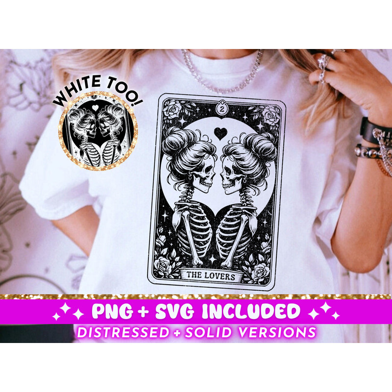 Women The Lovers Tarot Card SVG PNG, Skeleton Love Sublimation Design, LGBTQ Witchy Lovers Skulls Tarot T-Shirt svg png Cut File Download.jpg