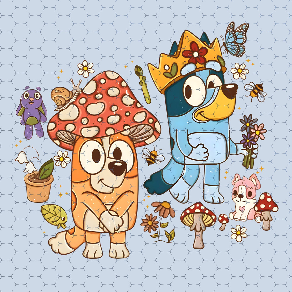 Bluey Mushroom Png, Blueey Here Come The Grannies Png, Grannies Png, Blueey and Bingo Png, Family Matching Png, Blueey Mother's Day Png.jpg