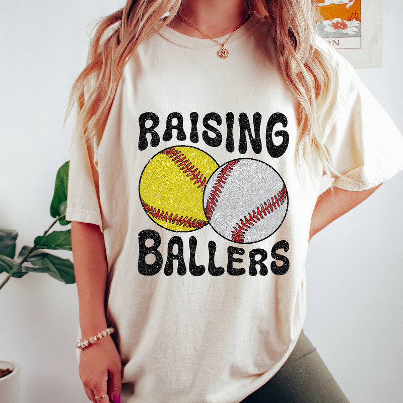 Glitter Softball Baseball PNG, Raising Ballers PNG, Sublimation Design, Digital Download Png, Retro Sports PNG, Mom of Both Png.jpg